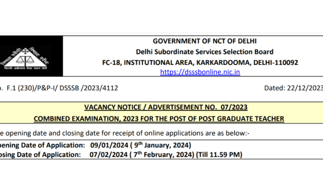 Delhi DSSSB Recruitment 2023/24